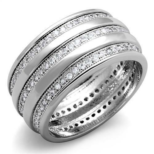 Jewellery Kingdom Ladies Full Eternity Band Cz Silver Rhodium Wedding Triple Row Ring - Jewelry Rings - British D'sire