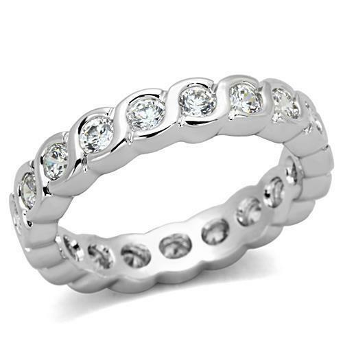 Jewellery Kingdom Ladies Full Eternity Band Rhodium Stacking S Bar Tennis Ring (Silver) - Jewelry Rings - British D'sire Main image