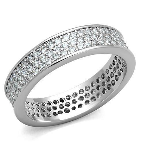 Jewellery Kingdom Ladies Full Eternity Band Triple Row 5mm Cz Cubic Zirconia Silver Ring - Jewelry Rings - British D'sire