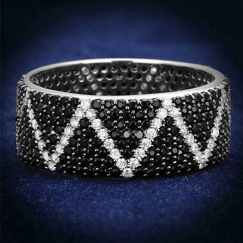 Jewellery Kingdom Ladies Full Eternity Band Wedding Stamped Cubic Zirconia Ring (Black & Silver) Secondary image