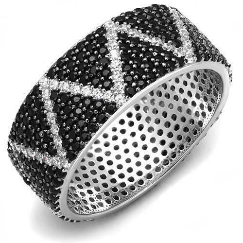 Jewellery Kingdom Ladies Full Eternity Band Wedding Stamped Cubic Zirconia Ring (Black & Silver) - Jewelry Rings - British D'sire Main image