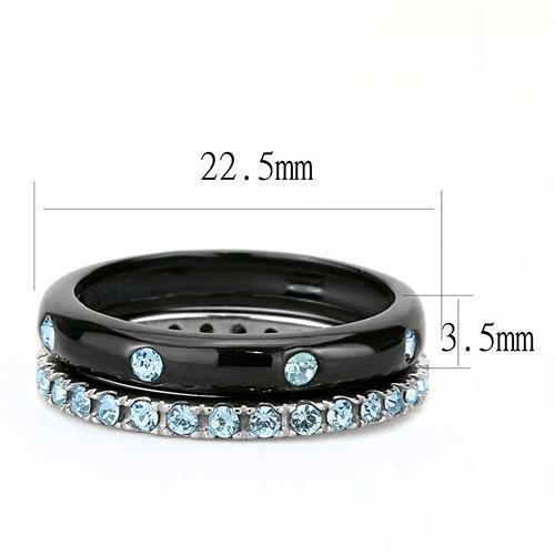 Jewellery Kingdom Ladies Full Eternity Blue Topaz Stacking Bands Stainless Steel Rings (Black) - Rings - British D'sire