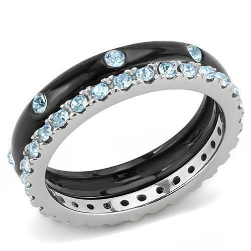Jewellery Kingdom Ladies Full Eternity Blue Topaz Stacking Bands Stainless Steel Rings (Black) - Rings - British D'sire Main image