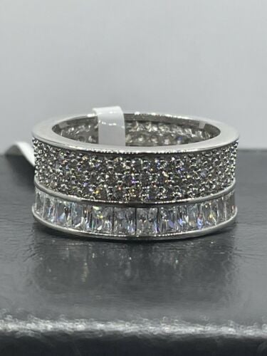 Jewellery Kingdom Ladies Full Eternity Emerald Cuts Band Baguettes Simulated Diamonds Ring Silver Secondary image