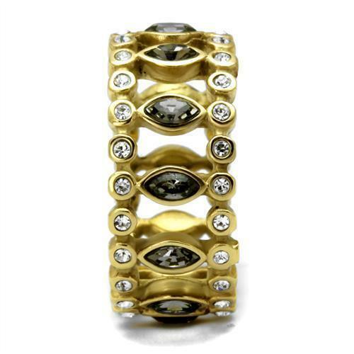 Jewellery Kingdom Ladies Full Eternity Marquise Black Diamond Steel Ring (Gold) - Jewelry Rings - British D'sire