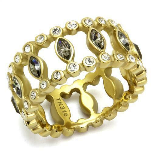 Jewellery Kingdom Ladies Full Eternity Marquise Black Diamond Steel Ring (Gold) - Jewelry Rings - British D'sire
