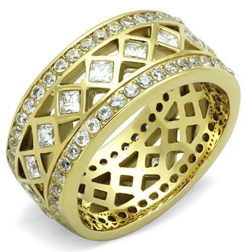 Jewellery Kingdom Ladies Full Eternity Princess Band 18K Gold Cubic Zirconia Wedding Bezel Thumb Ring - Jewelry Rings - British D'sire Main image