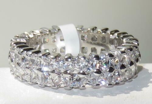 Jewellery Kingdom Ladies Full Eternity Ring 7mm Princess Cut Cz Silver Rhodium Sparkling - Jewelry Rings - British D'sire