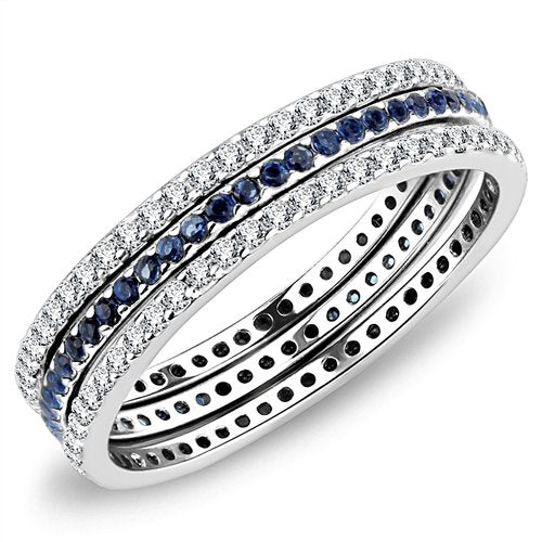 Jewellery Kingdom Ladies Full Eternity Sapphire Blue Stacking Bands Stainless Steel Rings - Rings - British D'sire Main image