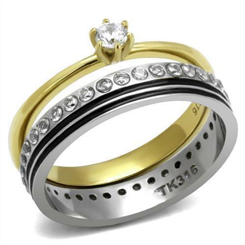 Jewellery Kingdom Ladies Full Eternity Set Solitaire Band Cz Cubic Zirconia Gold & Silver Ring - Jewelry Rings - British D'sire Main image