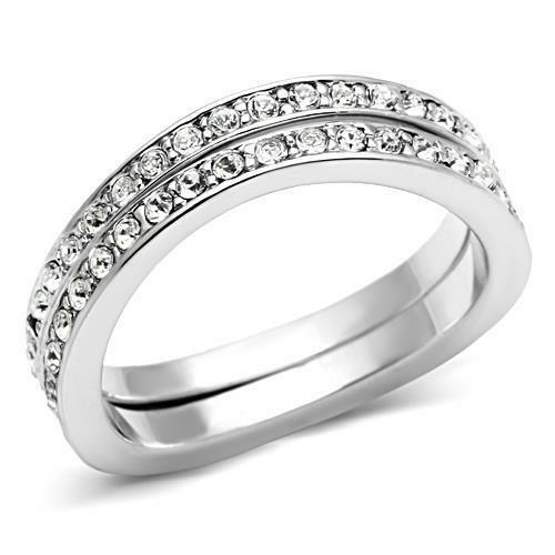 Jewellery Kingdom Ladies Full Eternity Stacking Bands 2 Pieces Rings (Silver) - Rings - British D'sire