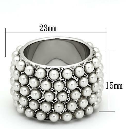 Jewellery Kingdom Ladies Full Eternity Wide Pearl Cocktail Band 15mm Ring (Silver) - Rings - British D'sire Main image