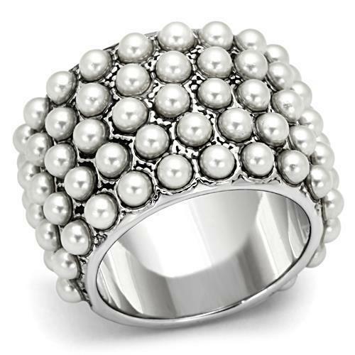 Jewellery Kingdom Ladies Full Eternity Wide Pearl Cocktail Band 15mm Ring (Silver) Secondary image