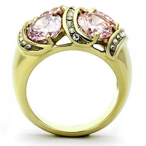 Jewellery Kingdom Ladies Gold 8 Carat Sapphire Sparkling 18kt Steel Cubic Zirconia Ring (Pink) - Jewelry Rings - British D'sire