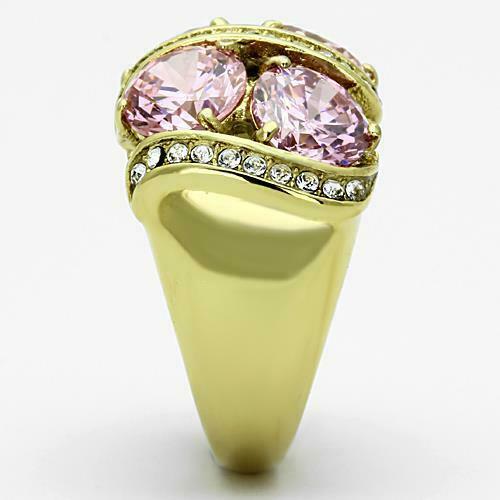 Jewellery Kingdom Ladies Gold 8 Carat Sapphire Sparkling 18kt Steel Cubic Zirconia Ring (Pink) - Jewelry Rings - British D'sire