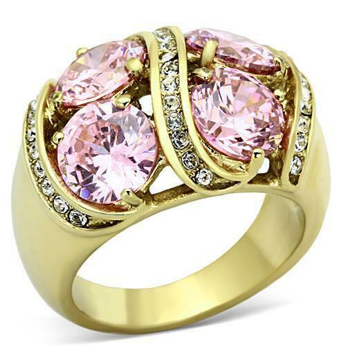 Jewellery Kingdom Ladies Gold 8 Carat Sapphire Sparkling 18kt Steel Cubic Zirconia Ring (Pink) - Jewelry Rings - British D'sire