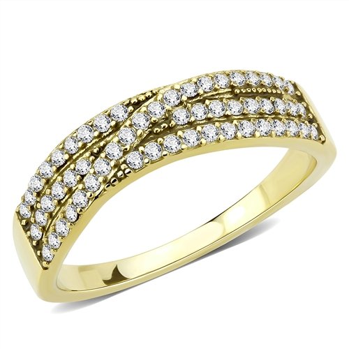 Jewellery Kingdom Ladies Gold Band Triple Row Pave 1 Carat 18kt Stainless Steel Clear Ring - Jewelry Rings - British D'sire Main image