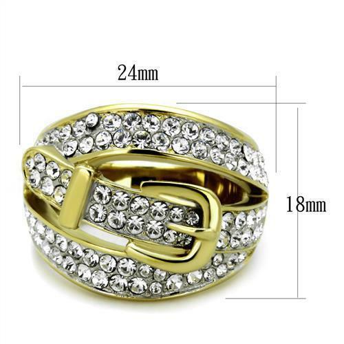 Jewellery Kingdom Ladies Gold Dome Buckle Pave Cubic Zirconia 18kt Steel Comfort Sparkling Ring - Jewelry Rings - British D'sire