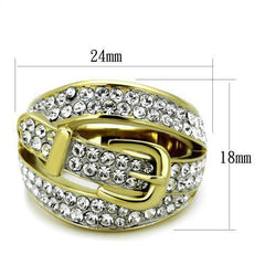 Jewellery Kingdom Ladies Gold Dome Buckle Pave Cubic Zirconia 18kt Steel Comfort Sparkling Ring - Jewelry Rings - British D'sire