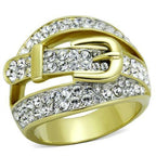 Jewellery Kingdom Ladies Gold Dome Buckle Pave Cubic Zirconia 18kt Steel Comfort Sparkling Ring - Jewelry Rings - British D'sire