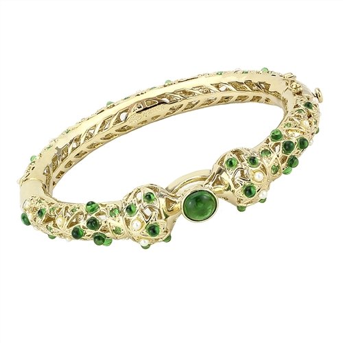 Jewellery Kingdom Ladies Gold Emerald 18kt Hinged Classy Bezel Cz Asian Bangle (Green) - Bracelets & Bangles - British D'sire Main image