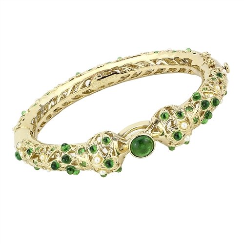 Jewellery Kingdom Ladies Gold Emerald 18kt Hinged Classy Bezel Cz Asian Bangle (Green) - Bracelets & Bangles - British D'sire
