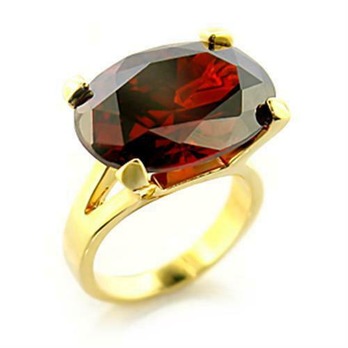 Jewellery Kingdom Ladies Gold Garnet 18kt Solitaire 8 Carat Cocktail Sparkling Ring (Red) - Jewelry Rings - British D'sire Main image