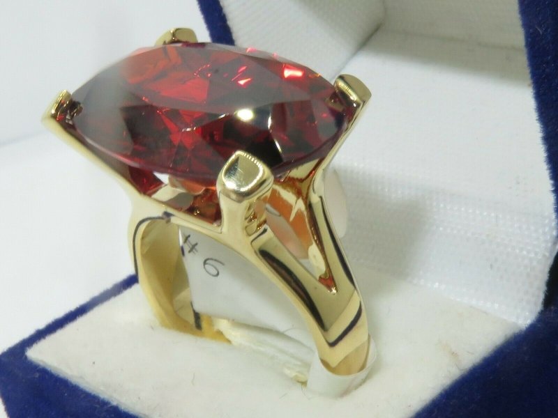 Jewellery Kingdom Ladies Gold Garnet 18kt Solitaire 8 Carat Cocktail Sparkling Ring (Red) - Jewelry Rings - British D'sire