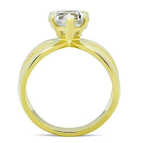 Jewellery Kingdom Ladies Gold Heart Ring Solitaire Cross Over Steel Cz 2 Carat Sparkling Secondary image