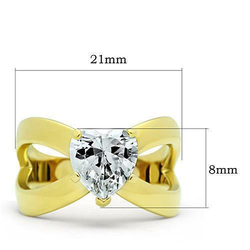 Jewellery Kingdom Ladies Gold Heart Ring Solitaire Cross Over Steel Cz 2 Carat Sparkling - Jewelry Rings - British D'sire Main image