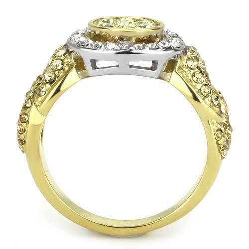 Jewellery Kingdom Ladies Gold Like Peridot Pave Cz Steel 18kt Steel Dress Champagne Ring - Jewelry Rings - British D'sire Main image
