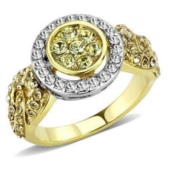 Jewellery Kingdom Ladies Gold Like Peridot Pave Cz Steel 18kt Steel Dress Champagne Ring - Jewelry Rings - British D'sire