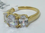 Jewellery Kingdom Ladies Gold Oval Ring Three Stone Cz Past Present Future Anniversary 18kt 3671 - Jewelry Rings - British D'sire