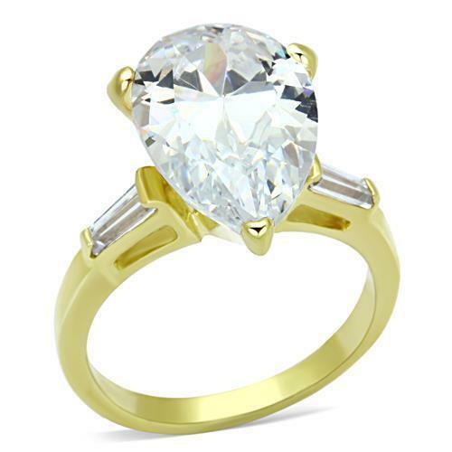 Jewellery Kingdom Ladies Gold Pear 7 Carat 18kt Sterling Silver Three Stone Baguettes Ring - Jewelry Rings - British D'sire Main image