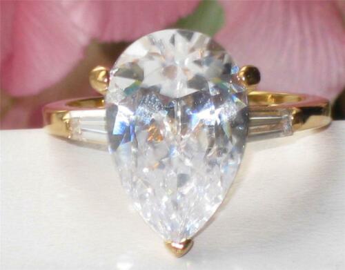 Jewellery Kingdom Ladies Gold Pear Ring Three Stone Baguettes 4 Carat Sterling Silver - Jewelry Rings - British D'sire Main image