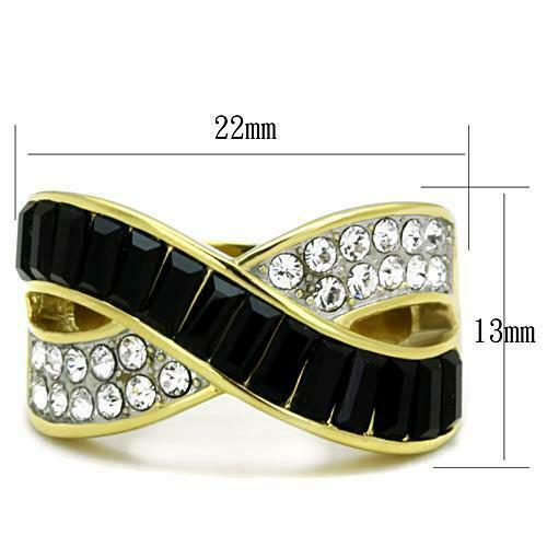 Jewellery Kingdom Ladies Gold Ring Crossover 18k Emerald Cut Jet Dress Ring (Black) Secondary image