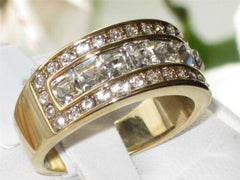 Jewellery Kingdom Ladies Gold Ring Cz 9mm Emerald Cut Eternity Band Cubic Zirconia Clear Gold Ring - Jewelry Rings - British D'sire