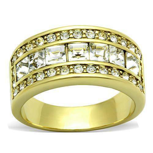 Jewellery Kingdom Ladies Gold Ring Cz 9mm Emerald Cut Eternity Band Cubic Zirconia Clear Gold Ring - Jewelry Rings - British D'sire Main image
