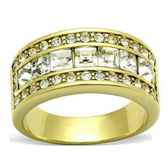 Jewellery Kingdom Ladies Gold Ring Cz 9mm Emerald Cut Eternity Band Cubic Zirconia Clear Gold Ring - Jewelry Rings - British D'sire