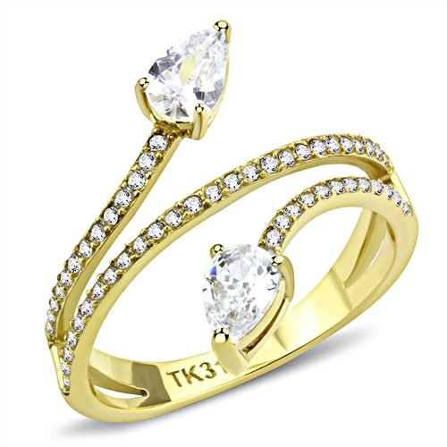 Jewellery Kingdom Ladies Gold Ring Pear Cut 2 Carat 18kt Steel Band Pave Sparkling Elegant - Jewelry Rings - British D'sire Main image