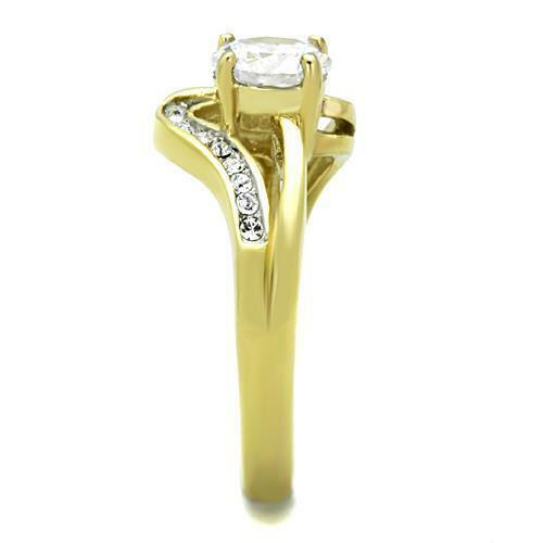 Jewellery Kingdom Ladies Gold Ring Swirl Cz 18kt Steel Cubic Zirconia Engagement 1.30 Carat - Jewelry Rings - British D'sire Main image