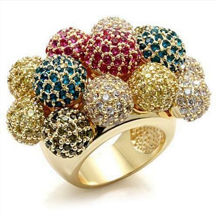 Jewellery Kingdom Ladies Gold Ruby CZ Citrine Champagne Balls Cocktail Ring (Multi Colour) - Jewelry Rings - British D'sire Main image