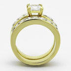 Jewellery Kingdom Ladies Gold Set Princess Cut Cz Engagement Wedding Band Steel 18kt Square Ring - Jewelry Rings - British D'sire