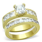 Jewellery Kingdom Ladies Gold Set Princess Cut Cz Engagement Wedding Band Steel 18kt Square Ring - Jewelry Rings - British D'sire