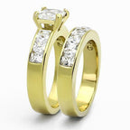 Jewellery Kingdom Ladies Gold Set Princess Cut Cz Engagement Wedding Band Steel 18kt Square Ring - Jewelry Rings - British D'sire