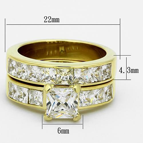 Jewellery Kingdom Ladies Gold Set Princess Cut Cz Engagement Wedding Band Steel 18kt Square Ring - Jewelry Rings - British D'sire
