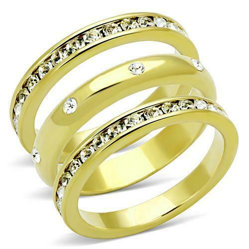 Jewellery Kingdom Ladies Gold Stacking Bands Rings Full Eternity Cubic Zirconia 10mm - Jewelry Rings - British D'sire Main image