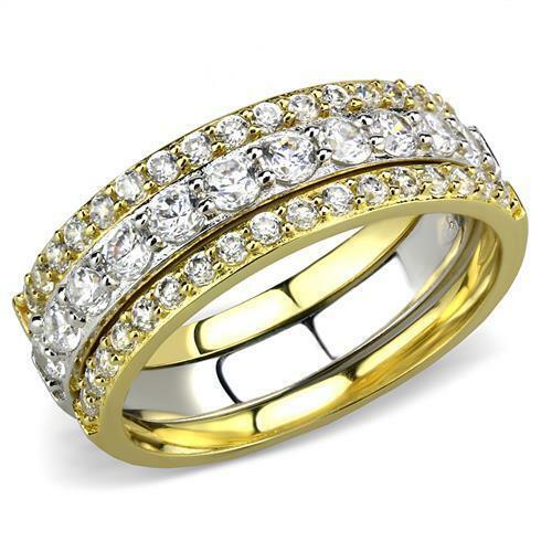 Jewellery Kingdom Ladies Gold Sterling Silver Cz Full Eternity Wedding Stacking Rings Bands - Jewelry Rings - British D'sire Main image