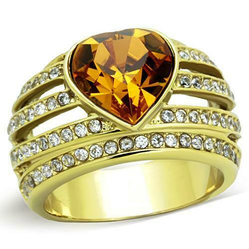 Jewellery Kingdom Ladies Gold Topaz Cocktail 4 Carat Cubic Zirconia Steel Bezel Ring - Jewelry Rings - British D'sire Main image