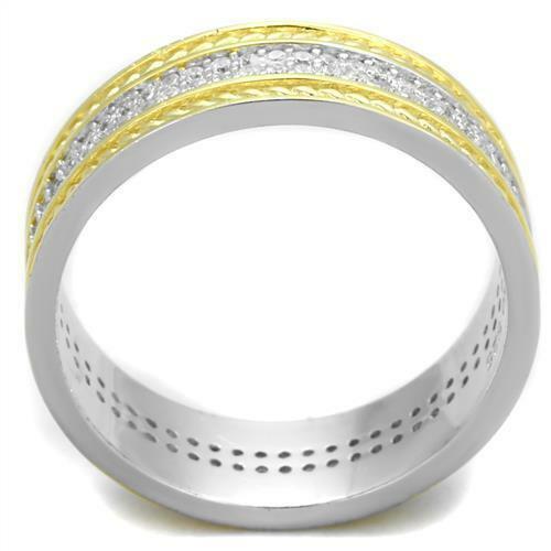 Jewellery Kingdom Ladies Gold Wedding Band 6mm Sterling Silver 18kt Cz Two Tone Eternity Ring - Jewelry Rings - British D'sire